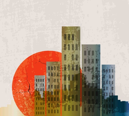 Apocalyptic retro poster  Sunset  Grunge background のイラスト素材