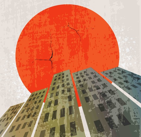 Apocalyptic retro poster  Sunset  Grunge background のイラスト素材