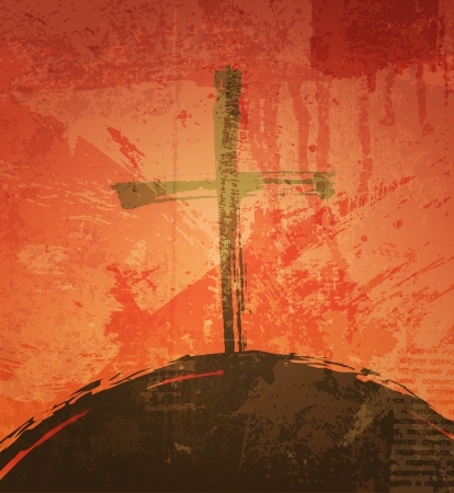 The cross on the grunge background. The biblical concept. Sunsetのイラスト素材