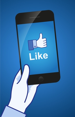 Thumb Up  Like concept  A hand holding a mobile phone のイラスト素材