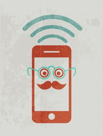 Mobile phone wearing glasses. Geek concept.のイラスト素材