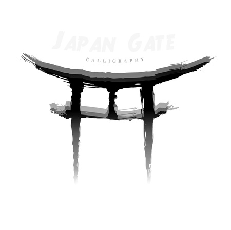 Japan Gate calligraphy. Abstract symbol of hand-drawnの写真素材