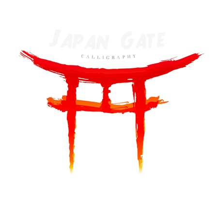 Japan Gate calligraphy. Abstract symbol of hand-drawnの写真素材