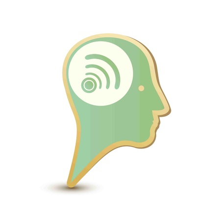 Wireless man. Label sticker. Modern conceptの写真素材