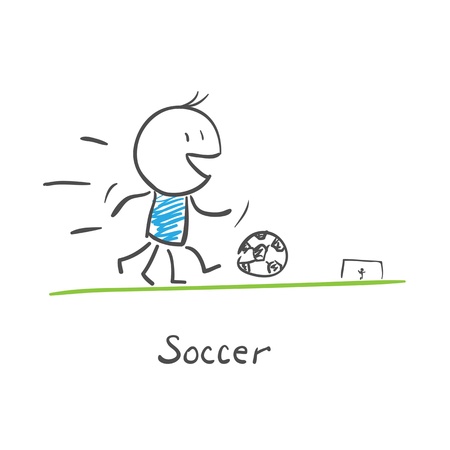 Soccer player kicks the ball.のイラスト素材