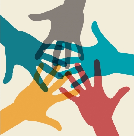 Team symbol. Multicolored hands Team symbol. Multicolored hands