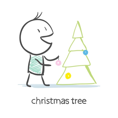 Man Dresses Up Christmas Treeのイラスト素材