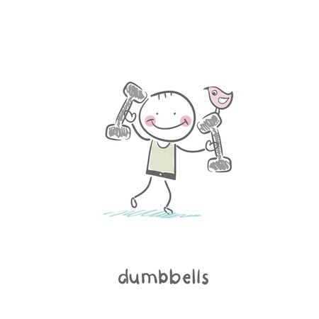 Man lifts dumbbells. Illustration.のイラスト素材