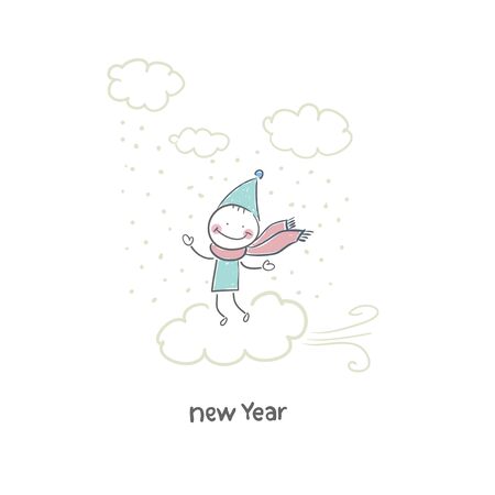 Winter illustration with manのイラスト素材