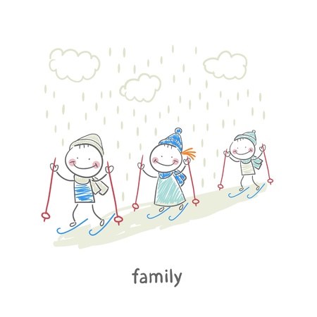 Family skiingのイラスト素材