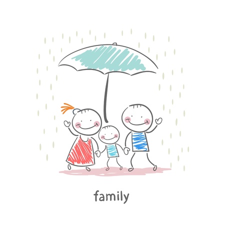 Family under umbrellaのイラスト素材