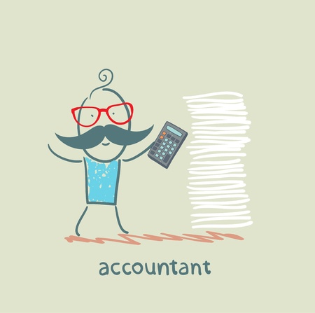 accountant with a calculator and a stack of documentsのイラスト素材