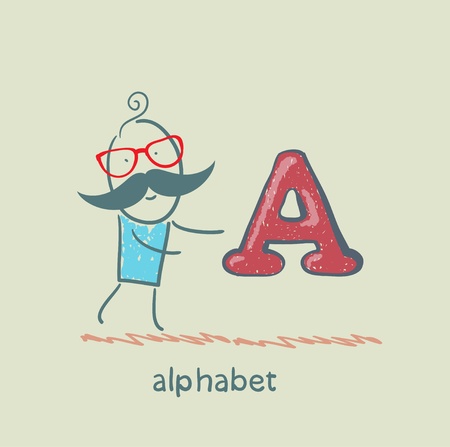 man standing with a letter of the alphabetのイラスト素材