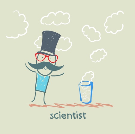 scientist conjures a glass and cloudsのイラスト素材