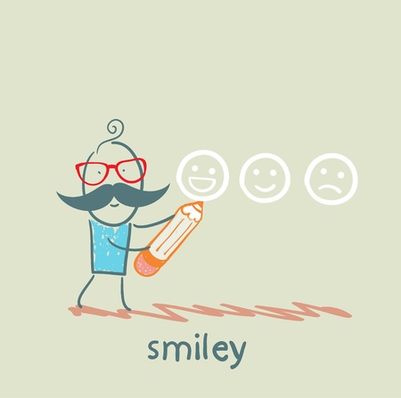 man with a pencil draws smilesのイラスト素材