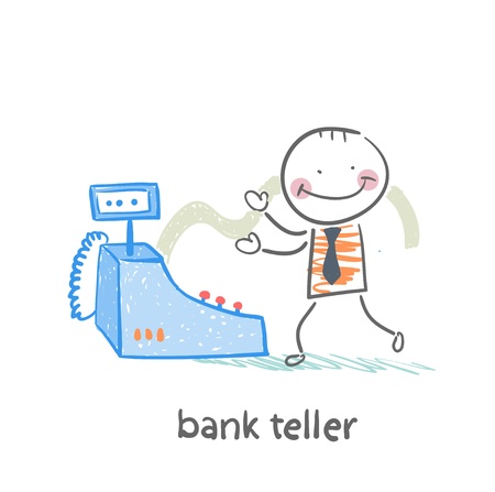 bank teller with the apparatusのイラスト素材