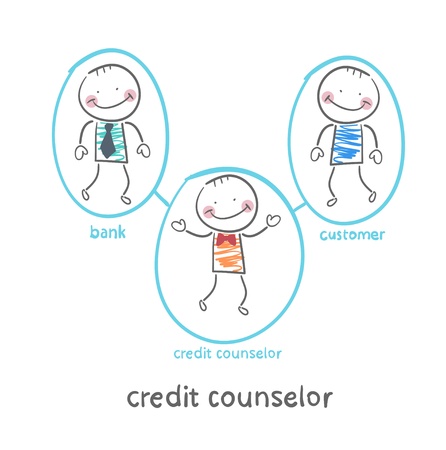 credit counselor is between the bank and the clientのイラスト素材