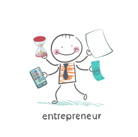 entrepreneur holding a calculator, money, hourglass, documentsのイラスト素材