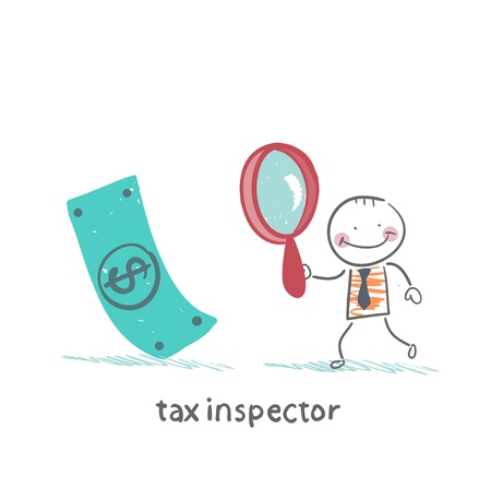 tax inspector with magnifying glass looking for moneyのイラスト素材