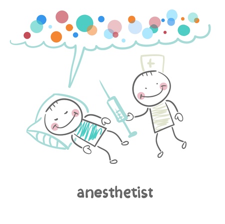 anesthesiologist with syringe next to a sleeping patientのイラスト素材