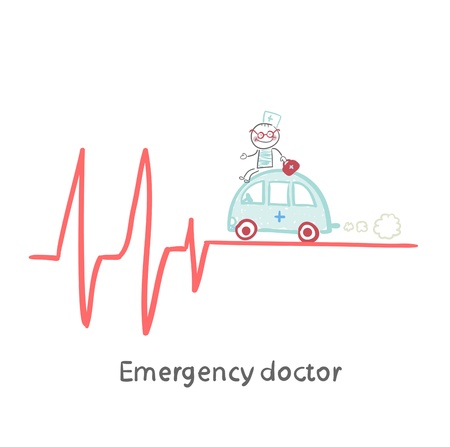 Emergency doctor traveling by car on ECGのイラスト素材