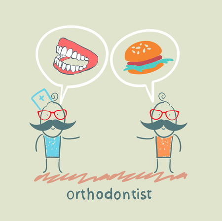 orthodontist says to the patient's teeth and eatingのイラスト素材