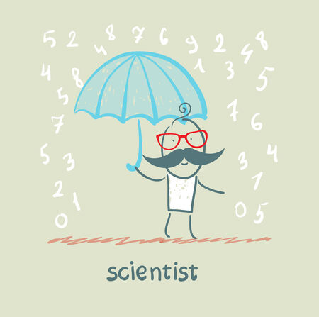 Scientist holding an umbrella from the rain with numbersのイラスト素材
