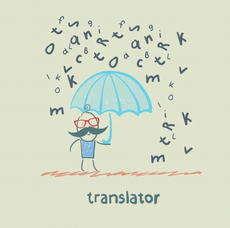 translator is faced with an umbrella from the rain of lettersのイラスト素材