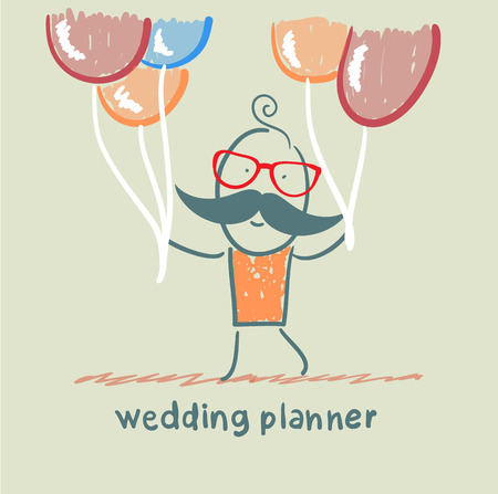 wedding planner with helium balloonsのイラスト素材