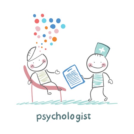 psychologist with a folder, and the patient's head explodedのイラスト素材