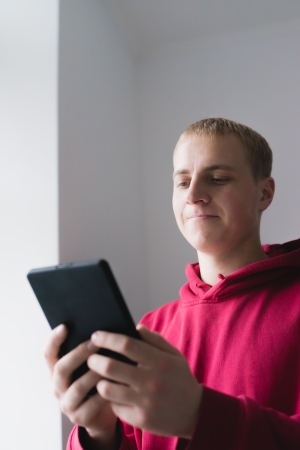 Man using digital tabletの写真素材