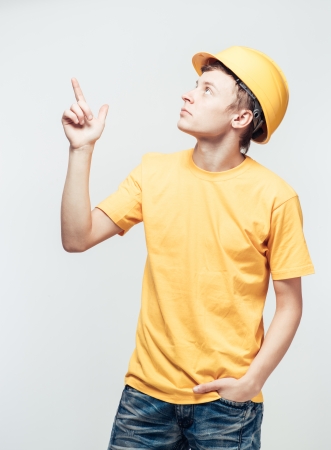 Worker in yellow helmetの写真素材