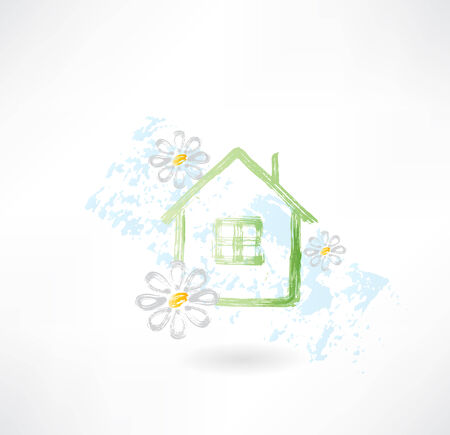 House and flower grunge iconのイラスト素材