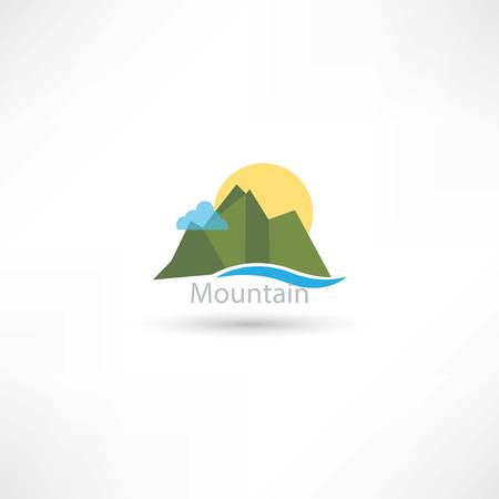 mountains symbol with sun and cloudのイラスト素材
