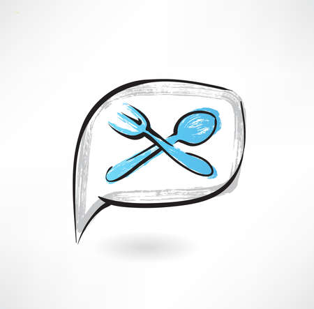 spoon and fork in the speech bubble grunge iconのイラスト素材