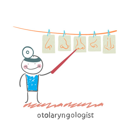otolaryngologist show pictures with their nosesのイラスト素材