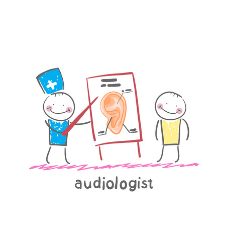 otolaryngologist shows a presentation about the patient's earのイラスト素材