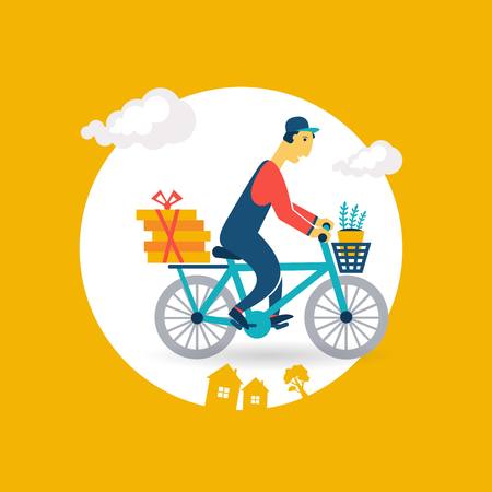 courier rides a bicycle iconのイラスト素材