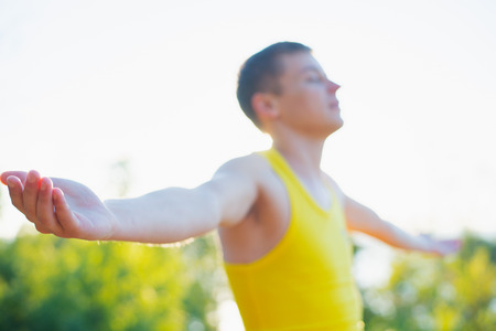 Man enjoying sunriseの写真素材