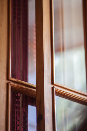 wooden window frame in brownの写真素材