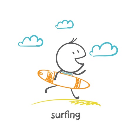 man rides a surfboard illustrationのイラスト素材