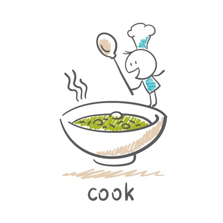 chef prepares soup illustrationのイラスト素材