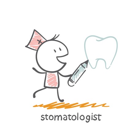 stomatologist  draws pencil tooth illustrationのイラスト素材