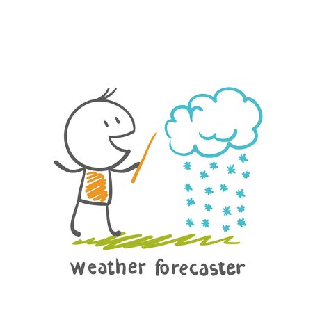 weather forecaster tells the story of snowy weather day illustrationのイラスト素材