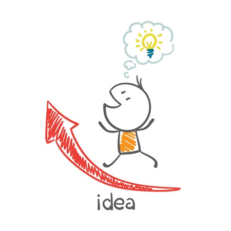 man with idea-bulb runs on schedule illustrationのイラスト素材