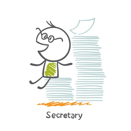 Secretary sitting on a pile of documents illustrationのイラスト素材