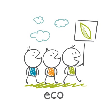 people go with the poster about the ecology illustrationのイラスト素材