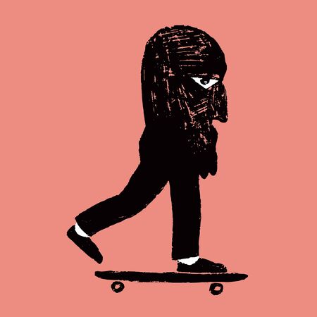 hand drawing style of skateboarder riding skateboardのイラスト素材
