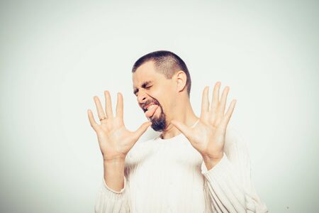 Businessman shows stop gestureの写真素材