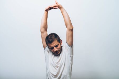 satisfaction and stretching hands man